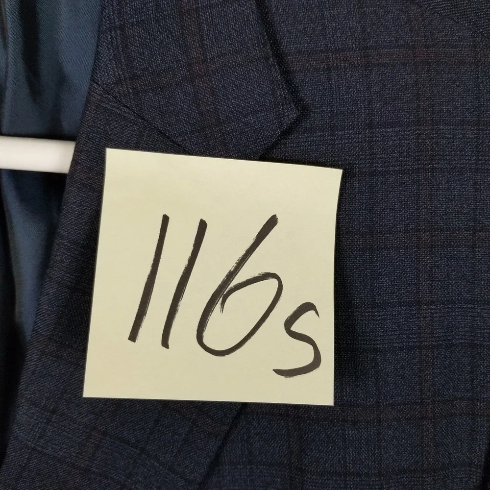 Samuelsohn Sport Coat Mens 46R Navy Blue Colombo Icewool 150s Windowpane Blazer